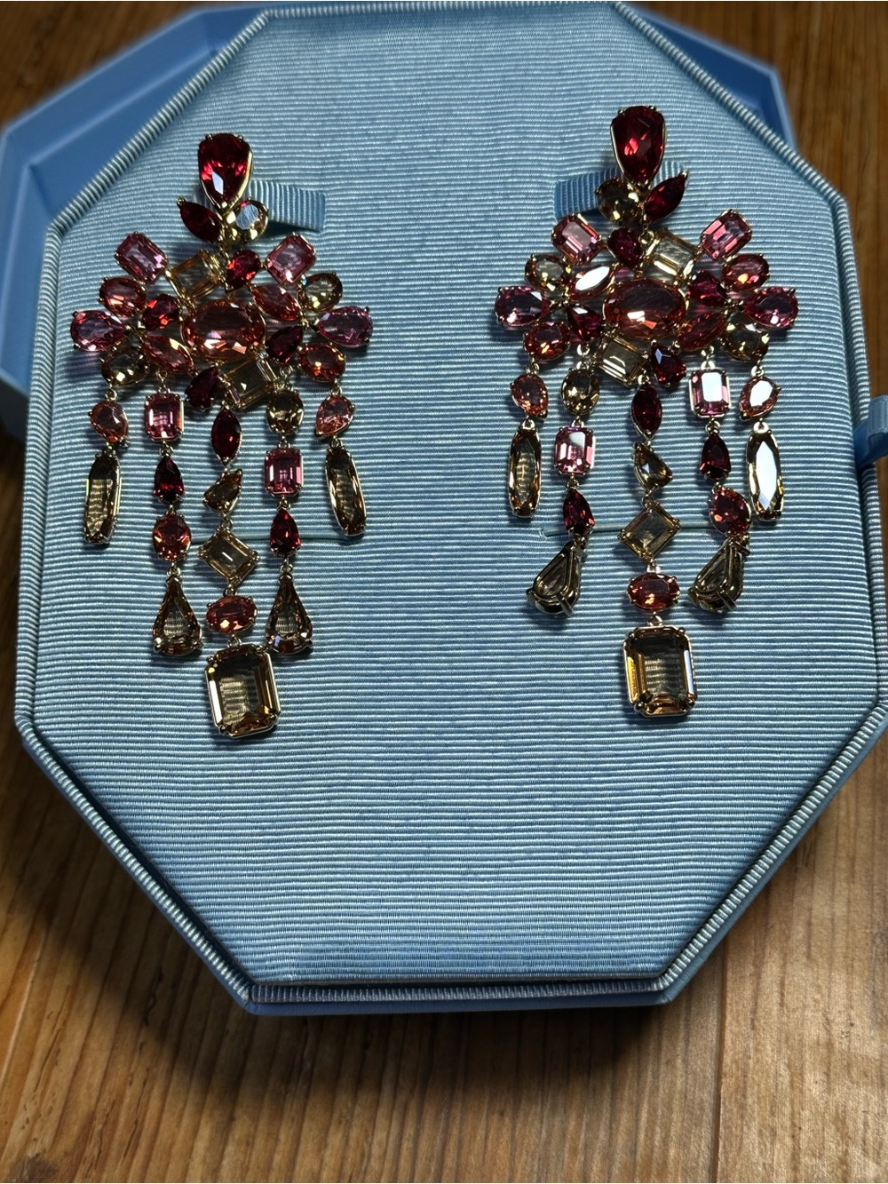 Swarovski Gold-Tone Pink and Champagne Crystal Drop Earrings